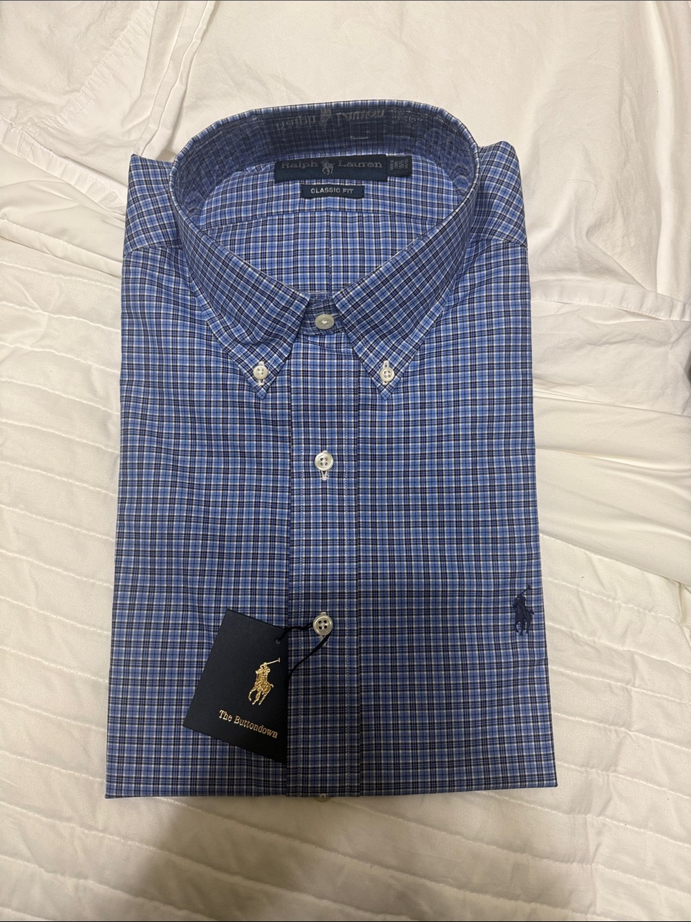 Ralph Lauren Blue Multi-Check Button-Down Dress Shirt